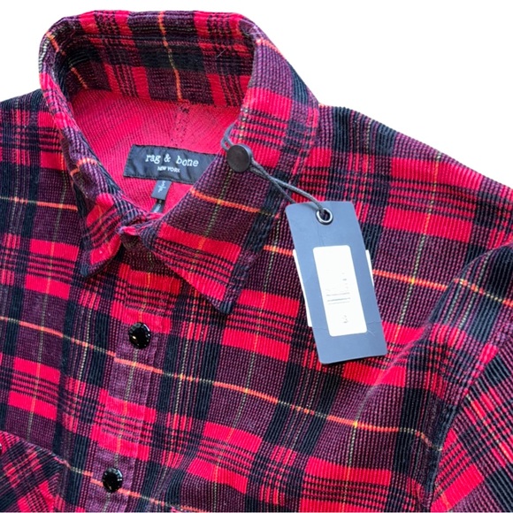 Rag & Bone Men's Corduroy Engineered Plaid Snap Sport Shirt - Picture 5 of 6